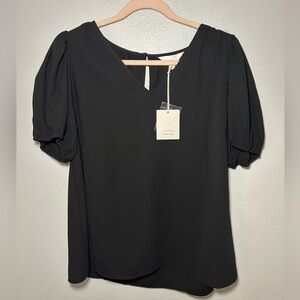 LC Lauren Conrad Black Puff Sleeve Top